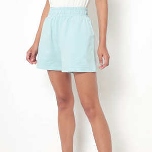 Shorts Casuales de Cintura Elástica Azul Claro para Mujer, Transpirables, con Cierre de Botones, Ligeros para Verano, Corte Regular - Product Image 2