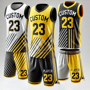 Ensemble de maillots de basket-ball personnalisés unisexes jaune, noir et blanc, sublimés, respirants, en polyester, uniforme adulte, logo sur le devant - Product Image 1