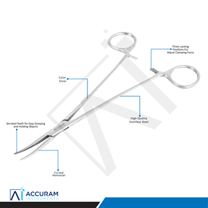 Pinza Hemostática Curva de Acero Inoxidable Micro Halsted con 1x2 Dientes, Instrumento Quirúrgico Dental Manual - Product Image 3