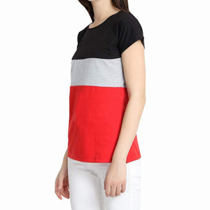 Camiseta de Alta Calidad OEM para Mujer, con Bloques de Color, Manga Corta, Cuello Redondo, Corte Regular, Informal, 100% Algodón, Transpirable, para Todas las Temporadas - Product Image 2