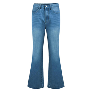 Jean flare homme en denim délavé, taille haute, coupe droite, coton mi-lourd, décontracté, pour le printemps, bleu - Product Image 2
