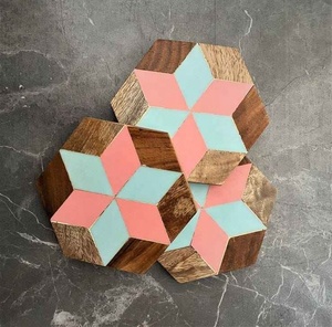 Sous-verres en résine à motif chevron faits à la main pour le bureau, sous-verres simples en os incrusté pour la maison, sous-verres en bois de manguier MDF pour l'hôtel - Product Image 2