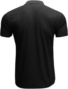 เสื้อยืดแขนสั้นผู้ชายสีดำทรงเข้ารูป ผ้าริบ ยืดหยุ่นได้ดี สวมใส่สบาย มีกระเป๋า ป้องกันรอยยับ รับผลิตแบบ OEM พร้อมสกรีนโลโก้ - Product Image 3
