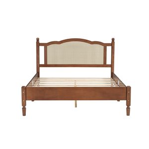 Cadre de lit vintage Queen Size avec lattes en bois de noyer et tête de lit en rotin naturel – Arrivée prévue - Product Image 3