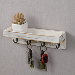 MyGift Best Seller Vintage Whitewashed Wood Wall-Mounted Entryway <b>Shelf</b> with 4 Key Hooks Mail & Key <b>Organizer</b> - Product Image 2
