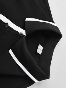 Men's Black Polo Shirt Short Sleeve Heat-Transfer Printed Logo Breathable Casual Knitted Solid Color Front Design - Product Image 3