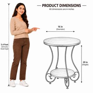 Mesa de Centro Moderna con Cubierta de Mármol Resistente y Estructura Metálica, con Estante de Almacenamiento, 16 Pulgadas de Diámetro, 20 Pulgadas de Altura, Mueble para Sala de Estar - Product Image 4