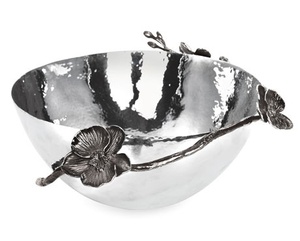 Cuenco de lujo de acero inoxidable martillado con asa de rama de orquídea, decorativo, para servir frutas y ensaladas, centro de mesa, artículos para el hogar - Product Image 1