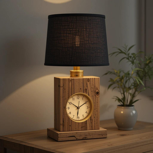 Lámpara de mesa de madera maciza, lámpara de reloj hecha a mano, lámpara de noche de madera, reloj de escritorio de madera, decoración de escritorio de madera - Product Image 4