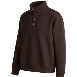 Sweat-shirt classique pour homme en marron avec demi-zip - Design moderne à col montant, vêtement décontracté - Product Image 1