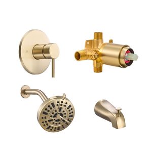 Set Doccia Completo da 5 Pollici con Soffione a Pioggia e 8 Impostazioni di Getto Regolabile, Rubinetto per Vasca da Bagno con Bocca di Scarico Inclusa - Product Image 1