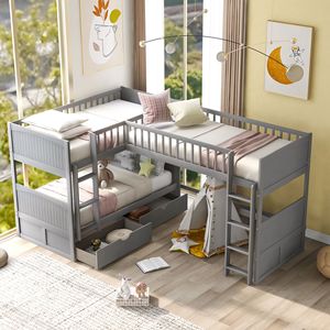 Letto a Castello Grigio per Bambini con Soppalco Integrato e Due Cassetti - Product Image 2