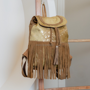 กระเป๋าเป้หนังนิ่มสไตล์โบโฮสำหรับผู้หญิง, สินค้ามาใหม่กระเป๋าสะพายหลังหนังสไตล์ตะวันตกมีพู่ห้อย - Product Image 4
