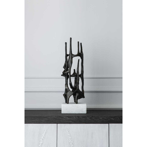Sculpture abstraite moderne en aluminium, faite à la main, noire, style nordique minimaliste, figurine de table, décoration pour la maison, le bureau, les consoles - Product Image 3