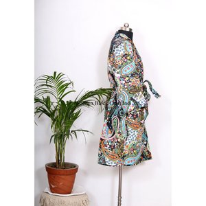 Bata de dormir vintage estilo kimono, cosida a mano, de seda, con patchwork Kantha, multicolor, con cinturón, abrigo de invierno para mujer - Product Image 3