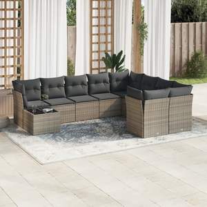 Conjunto de Sofá de Jardín de Ratán PE Gris y Acero con Recubrimiento en Polvo con Vidrio Templado, Muebles de Exterior Premium - Product Image 1