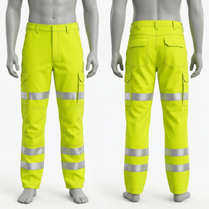 Men Womens Safety <b>Work</b> <b>Pant</b> Corduroy Acid 240 GSM Premium Polyester Neon Yellow Reflective Leg Panels Custom Logo Print - Product Image 5