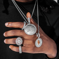 Bijoux fins, pendentif Cercle 2,5 pouces en émail massif Mains en prière, en Argent sterling 925, pour Homme, avec Diamant VVS et Moissanite, style Hip Hop, personnalisé, IGI Party