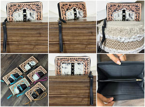 Portefeuille long pour femme anti-RFID, en cuir travaillé à la main, pochette multifonctionnelle, grande capacité, porte-cartes d'identité et porte-cartes - Product Image 3