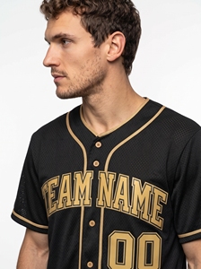Maillot de baseball noir et or pour homme, nom de l'équipe 00, maille polyester, boutons sur le devant, coupe classique, vêtements pour toutes les saisons - Product Image 6