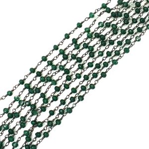 Chaîne de chapelet hydro-catholique vert émeraude, perles rondes facettées de 3 mm, fil plaqué noir, vente en gros - Product Image 4