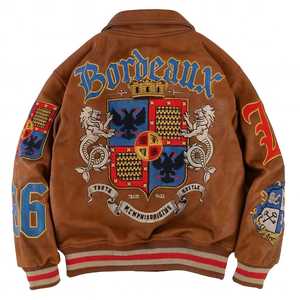 Men's Vintage <b>Corduroy</b> Varsity <b>Jacket</b> Embroidered Patch Design Turn-down Collar Single Breasted Autumn Outerwear - Product Image 3