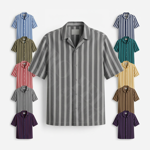 Chemise décontractée légère à manches courtes rayée boutonnée – Tenue d'été élégante à rayures verticales – Chemises personnalisées imprimées - Product Image 1