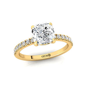 Anillo de compromiso solitario de oro de 14k y 18k hecho a medida con diamante de laboratorio de corte cojín y banda de diamantes CVD cultivados en laboratorio - Product Image 4