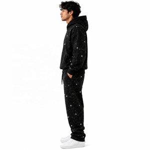 Ensemble de survêtement unisexe haut de gamme avec strass, sweats à capuche et pantalons de survêtement personnalisés à paillettes, tenue décontractée deux pièces streetwear oversize hip-hop - Product Image 4