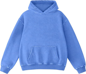 Sweat-shirt à capuche unisexe surdimensionné bleu uni en molleton français, pull décontracté avec poche, coupe classique - Product Image 1