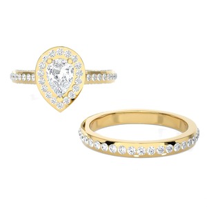 Anillo de Compromiso con Diamante Cultivado en Laboratorio, Corte Pera, 2.5CT, Oro Amarillo, con Halo, Anillo de Boda, Venta al Por Mayor - Product Image 1