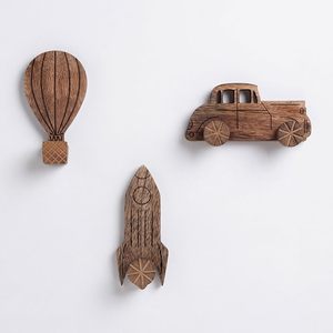 Ganchos de Pared de Madera para Niños, con Diseño de Avión, Coche, Cohete y Globo, Adhesivos Decorativos, Creativos - Product Image 2
