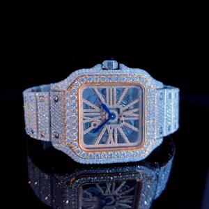 Top Selling Custom Design Round Dial Dual Tone Hip Hop Bust Down Chrono Rubber Strap VVS Lab Grown Outdoor Sports <b>Watch</b> for Men - Product Image 2