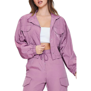 Women's Purple <b>Waterproof</b> <b>Cargo</b> <b>Pants</b> Drawstring Waist Loose Fit Ankle-Length Solid Color Casual Spring Wear - Product Image 1