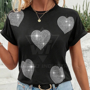 เสื้อแฟชั่นผู้หญิงสุดหรู ประดับเพชรเทียม แขนสั้น สไตล์สตรีท ดีไซน์หรูหรา พร้อมรับทำโลโก้ตามสั่ง สั่งซื้อจำนวนมากได้ - Product Image 5