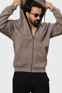 Sweat à capuche zippé pour homme, couleur unie, en molleton bouclette, coupe classique, vêtement décontracté, OEM ODM - Product Image 1