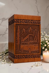 Personalized Camper Van Wooden Urn <b>Box</b> Mountain Forest RV <b>Memorial</b> Keepsake Personalized Camper Van Wooden Cremation Urn <b>Box</b> - Product Image 2