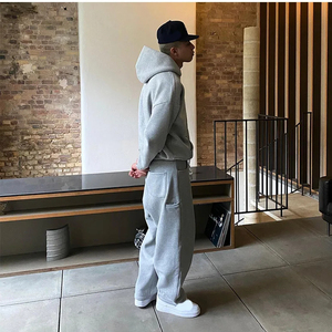 <b>Men</b> Gray Oversized Fleece Breathable Hoodie Sweatpants Set Full Length Regular Fit Solid Color Casual Tracksuit Side Winter - Product Image 3
