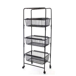Modern <b>3</b>-<b>Tier</b> Wire Storage Basket with Removable Baskets Metal Spice Display Rack Kitchen <b>Trolley</b> with Wheels for Kitchen Use - Product Image 1