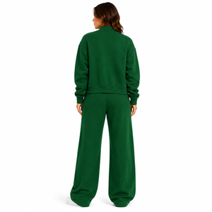 Ensemble de survêtement premium décontracté pour femme, deux pièces : veste zippée intégrale et pantalon à taille élastique coupe ample – Vente en gros Fabricant - Product Image 2
