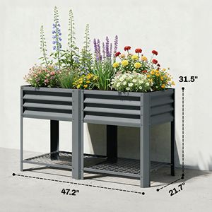 Jardinera Elevada de Acero Galvanizado Gris Oscuro de 31.5 Pulgadas de Alto con Estante de Almacenamiento y Revestimiento para Cama de Jardín, Cobertizo y Almacenamiento - Product Image 3