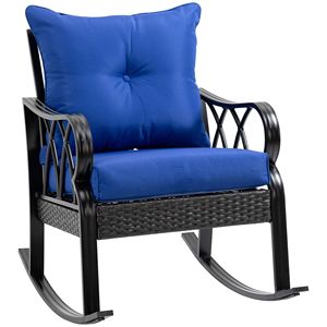 Sedia a dondolo in vimini blu per il relax in giardino e cortile - Product Image 1