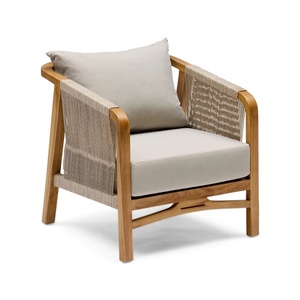 Canapé de jardin moderne et écologique en teck massif avec corde tressée et coussin imperméable pour usage extérieur - Product Image 1