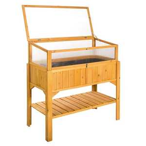 Jardinière surélevée en bois avec mini-serre intégrée, bac de culture extérieur surélevé, serre froide avec couvercle en verre, lit de culture pour plantes, étagère de rangement - Product Image 4