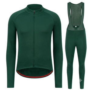 Custom Mens Dark green <b>Cycling</b> set Breathable Thermal Bicycle Racing Kit four way stretch <b>stand</b> collar Bib Tights <b>cycling</b> kit - Product Image 1