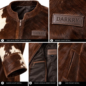 Veste longue sans col en fourrure de vachette marron et blanche pour femme, fermeture éclair sur le devant, fabrication OEM - Product Image 6