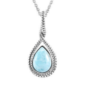 Collier pendentif goutte d'eau en larimar naturel et argent sterling 925 serti clos, chaîne câble, style bohème, cadeau unisexe, pour usage quotidien - Product Image 6
