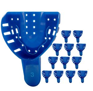 Juego profesional de 12 bandejas de impresión dental de plástico azul real, kit de bandejas espaciadoras desechables premium para seguimiento # 3 Superior Mediano - Product Image 1