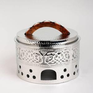 Wholesale Round Stainless Steel Chafing Dish Luxury Flat Matte <b>Black</b> Lid Gold Loop Handle Silver Rim Vertical Wavy Wire Frame - Product Image 3