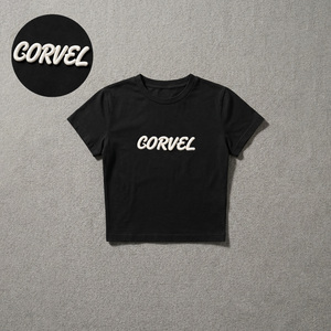 Nouveau T-shirt femme brodé en relief, couleur unie, coupe ajustée, crop top léger en coton personnalisé, toutes saisons, streetwear - Product Image 3
